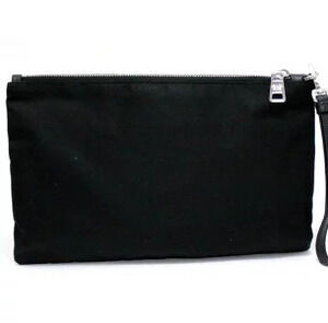 Prada Triangle Saffiano Clutch Bag Black Logo Clutch Leather